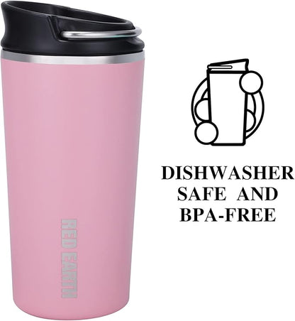 GiNT 17oz Travel Tea Mug with Infuser and Two Lid. Vacuum Insulated 316 Stainless Steel Travel Coffee Mug. Dishwasher Safe Tea Cup with Tea Strainer for Hot and Cold Brew Coffee or Tea(Pink)