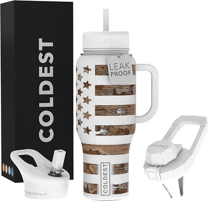 Coldest 40 oz Tumbler with Handle and Straw - 100% Leak Proof Insulated Tumbler with Lid and Straw (3 Lids) - Stainless Steel Tumblers for Women & Men - Cup Holder Friendly Base, 36 oz (The Patriot)