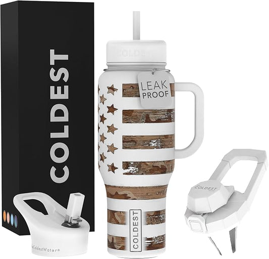 Coldest 40 oz Tumbler with Handle and Straw - 100% Leak Proof Insulated Tumbler with Lid and Straw (3 Lids) - Stainless Steel Tumblers for Women & Men - Cup Holder Friendly Base, 36 oz (The Patriot)