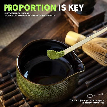 Traditional Matcha Tea Ceremony Tools, 4 Pcs Bamboo Matcha Whisk Set and Matcha Bowl with Spout and Whisk for Ceremony, Gift-Ready Presentation
