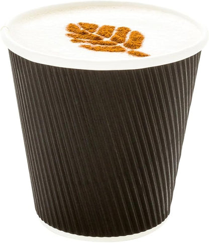 Restaurantware 8 Ounce Disposable Cups Pack of 25 Double Wall Hot Cups–Lids Sold Separately, Designed with a Rippled Wall and Black Paper Insulation, Ideal for Coffee, Hot Chocolate, and Tea