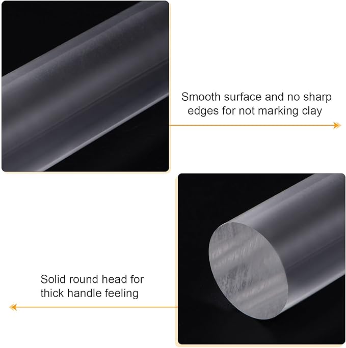 HARFINGTON Acrylic Clay Roller 9 Inch x 1 Inch Solid Non-Stick Plastic Round Tube Roller Polymer Clay Rod Fondant Rolling Pin for Shaping, Sculpting, Modeling DIY Crafts, Transparent