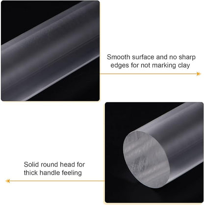 HARFINGTON Acrylic Clay Roller 9 Inch x 1 Inch Solid Non-Stick Plastic Round Tube Roller Polymer Clay Rod Fondant Rolling Pin for Shaping, Sculpting, Modeling DIY Crafts, Transparent