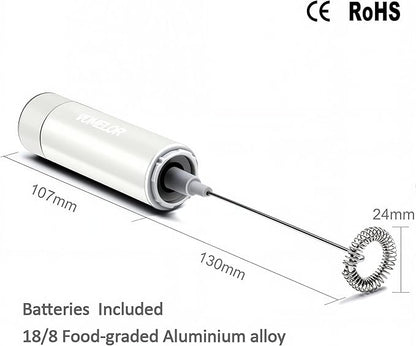 Electric Milk Frother Handheld,Travel Coffee Drink Mixer Batteries Included, 304 Stainless Steel Whisk for latte Cappuccino,Bulletproof Coffee Hot Chocolate,Egg White