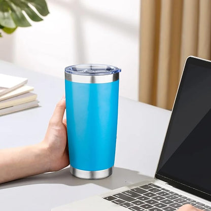 20oz Tumbler with Lid Double Wall Vacuum Insulated Travel Coffee Mug Stainless Steel Thermal Cup Powder Coated Sturdy Coffee Tumbler for Hot and Cold Beverage (Baby blue,1)