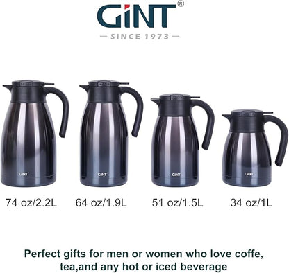 GiNT 2.2L / 74Oz Thermal Coffee Carafe, Insulated Stainless Steel Coffee Carafes for Keeping Hot/Double Walled Vacuum Thermal Carafe (Purple)