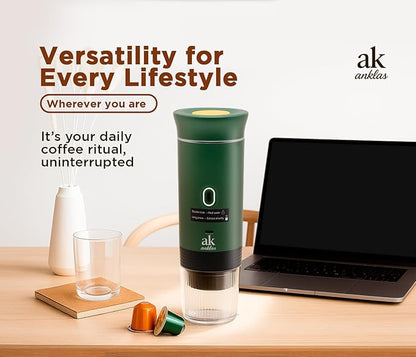 3-in-1 Portable Coffee Maker – Electric Espresso Machine for Travel – Compatible with Ground Coffee, NS & DG Capsules – USB-C Rechargeable Portable Espresso Maker (Green)