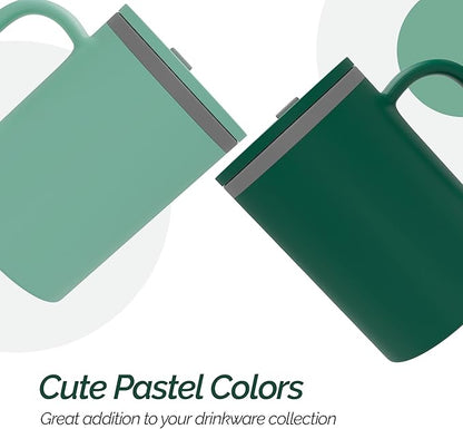 Copco Iconic 16oz Double Wall Insulated Desk Mug with Lid & Handle, Set of 2, BPA-Free Reusable Plastic, Spill-Proof, Microwave & Dishwasher Safe, Wide Mouth, Cup Holder Friendly (Green/Hunter Green)