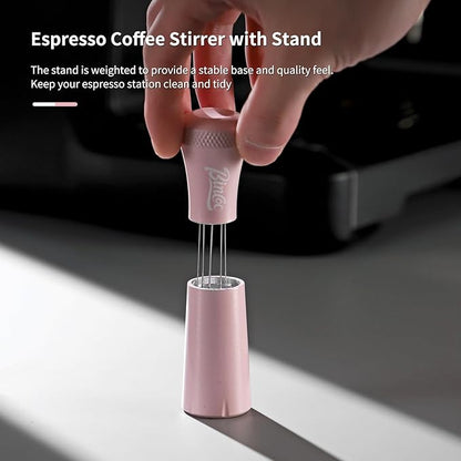 WDT Espresso Distribution Tool - Espresso Stirrer Tool For Barista, Espresso Tamper With Stainless Steel Retractable Needles (PINK)