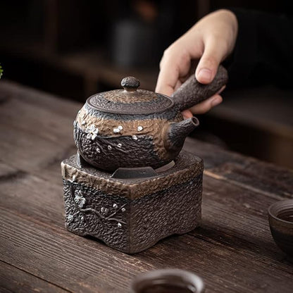 Teapot Warmer Matte Classic Retro Ceramic Universal Tea Warmer Stand Set with Candle Holder Japanese Style for Warming Tea, Coffee and Milk etc.