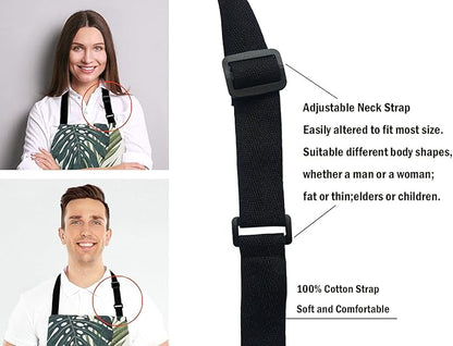 Hibiscus Flowers Apron, Summer Colorful Hawaiian Tropical Plants Unisex Kitchen Bib with Adjustable Neck for Cooking Gardening,Adult Size