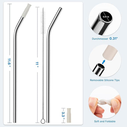 Repeatable Metal Straw with Silicone Tips for 30 oz Stanley Tumbler, 2 Pcs 30 oz Stainless Steel Straws Replacement for Stanley Tumbler, 1 Straw Brush, BPA Free（Cream Grey）