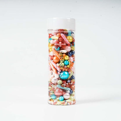 Kasvan Rainbow Pearl Sugar Sprinkles - Edible Mixed Candy Pearls 130g/4.58 Oz, Mix Size, Baking Cake Decorations, Ice Cream Toppings and Cookie Decorating, Wedding Party Chirstmas Supplies (Mixed)