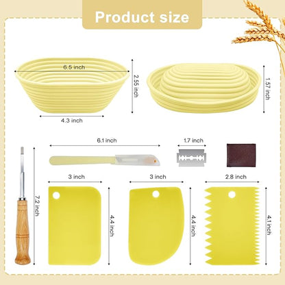 Silicone Banneton, Sourdough Bread Baskets (Set of 6, 6.5 Inch), Oval Proofing Bread Bowls with Starter Kit, Bread Making Baking Supplies
