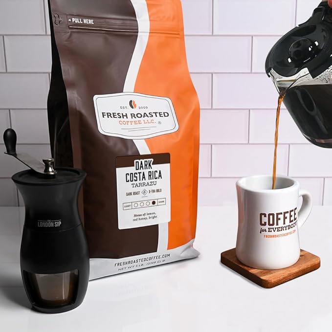 Fresh Roasted Coffee, Dark Costa Rican Tarrazu, 5 lb (80 oz), Dark Roast, Kosher, Ground