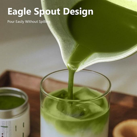 Matcha Kit, 7 Pcs Japanese Matcha Whisk Set Includes Matcha Bowl with Spout, Bamboo Whisk, Chasen Holder, Stainless Sifter, Scoop and Rest, Tea Towel, Matcha Tea Set Gift for Family/Friend