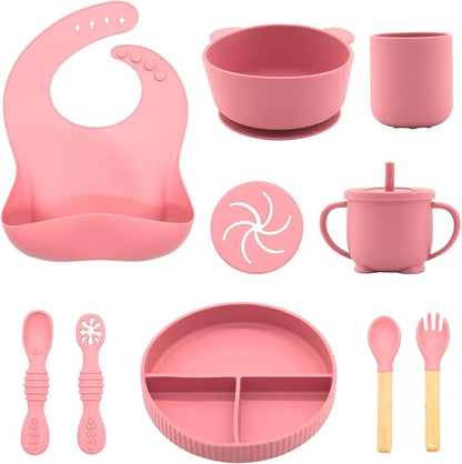 Silicone Baby Feeding Set, 10 Pcs, Baby Led Weaning Supplies, BPA Free, Red