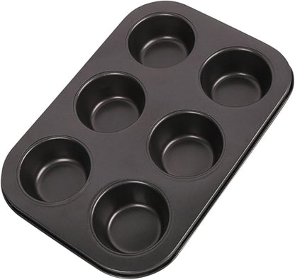 2 Packs Nonstick Round Muffin Baking Pan Tin, 6-Cup Muffin Tin, Cupcake Pans, Cheesecake Pans, Carbon Steel, Black