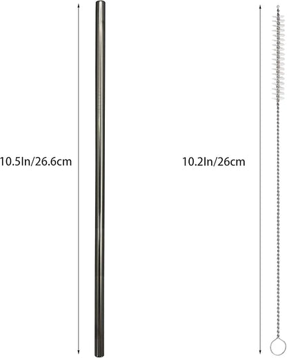 10 Pcs Stainless Steel Straws, Reusable Drinking Straws, Straight Metal Straw Sets with 2 Pcs Cleaning Brushes (10.5 Inch, Black)