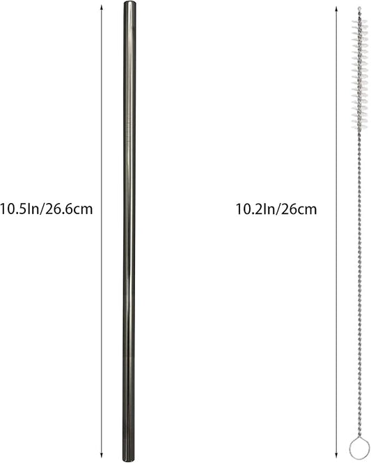 10 Pcs Stainless Steel Straws, Reusable Drinking Straws, Straight Metal Straw Sets with 2 Pcs Cleaning Brushes (10.5 Inch, Black)