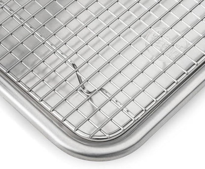Ultra Cuisine Quarter Sheet Pan with Wire Rack Set - Includes Premium Aluminum Baking Sheet with 100% Stainless Steel Baking Rack, Dishwasher Safe Cookie Cooling Racks with 1/4 Pan Commercial Quality