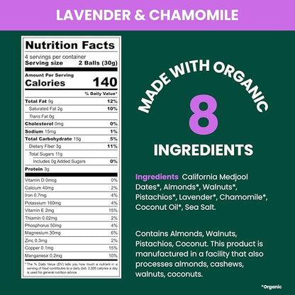 Jools Medjool Date Energy Bites with Lavender & Chamomile – Made with Organic Ingredients – Calming Superfood Snack – Tastes Like Chocolate, Coconut & Caramel with Floral Notes – Chewy, Nutty, Naturally Sweet – No Added Sugar, Vegan & Gluten Free | 3 ×...