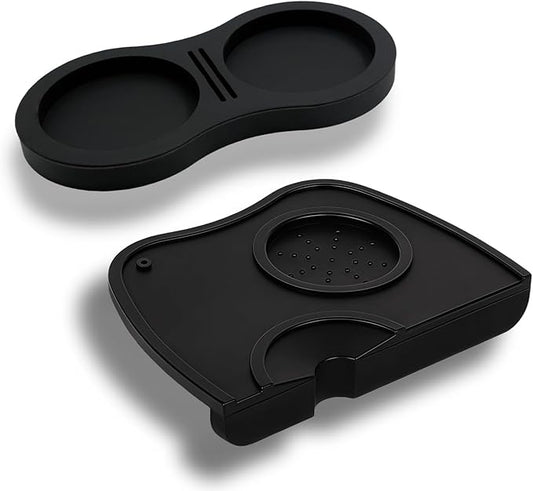 2-Piece Coffee Tamping Set with Silicone Tamper Mat & Tamper Holder | Storage Distributor/Tamper/Puck Screen | Essential Barista Espresso Accessories for Coffee Bar