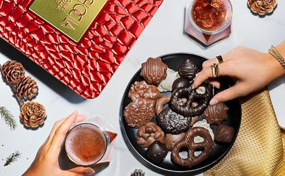 Chocolate Gift Basket, Gourmet Chocolates Variety Snack Box, Assorted Food Arrangement Platter, Birthday Present, Holiday, Corporate Parties, Sympathy, Candy Gifting Idea, Him, Her, Men, Women, Family (Ruby Red)