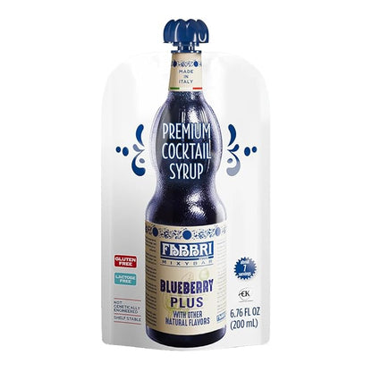 Fabbri Premium Italian Fruit Syrup, Blueberry, Natural Ingredients, Non-GMO, Gluten Free, ideal for Cocktails, Mocktails, Smoothies & Sodas, Made in Italy, squeezable pouch of 6.76 fl oz (200ml)