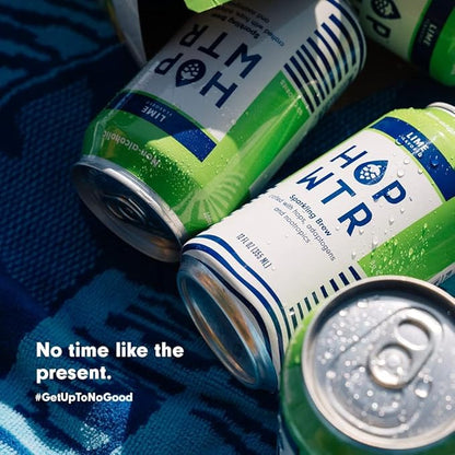 HOP WTR Sparkling Hop Water, Lime 12 Pack, Sugar Free, Low Carb Non Alcoholic Drinks, NA Beer, Adaptogen Drink, No Calories, Adaptogens & Nootropics for Added Benefits, 12 oz Cans