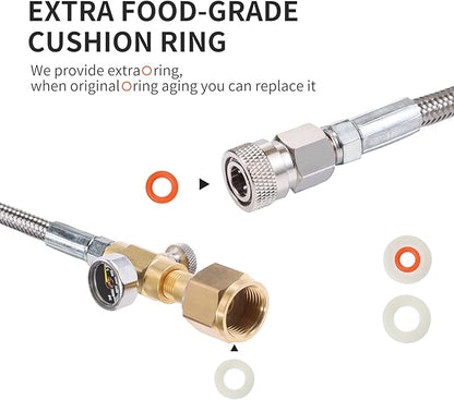 CO2 Tank CO2 Cylinder Direct Adapter with 60in Stainless Steel Hose Pressure Gauge & Exhaust Valve, CGA320 to TR21-4 Soda Maker Connector for Fizzi One Touch Jet Ninja Thirsti