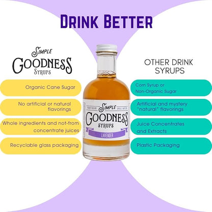 Simple Goodness Sisters Lavender Simple Syrup, USA-Grown Lavender & Organic Pure Cane Sugar, Simple Syrup for Cocktails, Lemonades and more (20 servings)