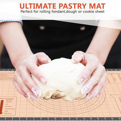 Silicone Pastry Baking Mat Non Stick-Large Rolling Dough with Measurements-Non Slip Pizza,Fondant,Pie,Cake Baking Mat - 26 x 16 Inch By Cook Time