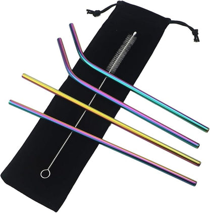 Gugrida Metal Straws Stainless Steel Straws 8.5" Drinking Straws Reusable 4 Set - Ultra Long Muti Color-Cleaning Brush for 20/30 Oz for Trail Tumblers Yeti RTIC SIC Ozark (2 Straight|2 Bent|1 Brush）