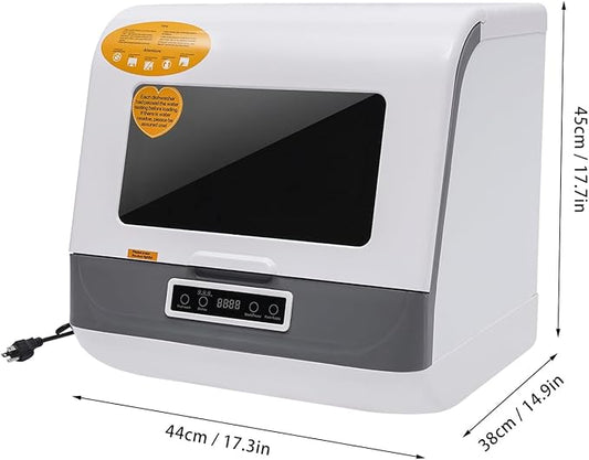 800W Portable Countertop Dishwasher, 110V Automatic Mini Dishwasher Machine with 3 Washing Programs, 360° Rotating Spray Air Drying Function for House Dorm Apartment RV