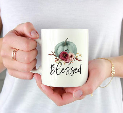 Andaz Press Fall Burgundy Marsala 11oz. Ceramic Coffee Tea Mug, Blessed, 1-Pack, Pumpkin Floral Graphic, Birthday, Friend, Family, Coworker, Autumn Season, Festive Thanksgiving Ideas