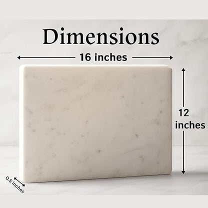 Marble Cheese and Pastry Board 16 x 12 Inch – Natural Carrara White Marble Cutting Board and Serving Tray for Dough, Bread, Pizza, Charcuterie – Heavy, Non-Slip, Gift-Ready.