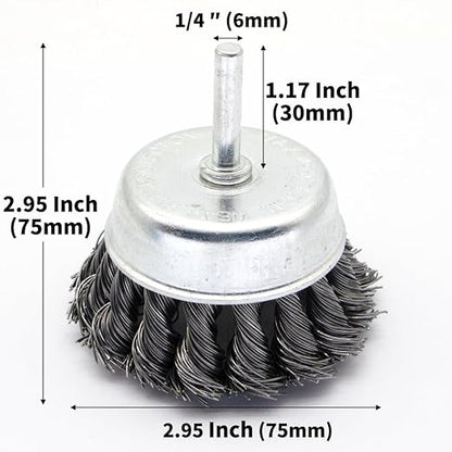 6-Piece Twisted Wire Brush Wheel Set - Metal Rust Removal, Polishing, Cleaning - 1/4″ (6mm) Shank - Removes Burrs, Dust, and Paint - Handles Rough Surfaces - Rotary Tool Accessories