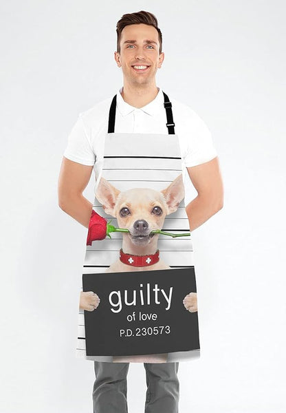 Cute Chihuahua Dog with Rose Bib Apron with Adjustable Neck for Men Women,Suitable for Home Kitchen Cooking Waitress Chef Grill Bistro Baking BBQ Cobbler Apron