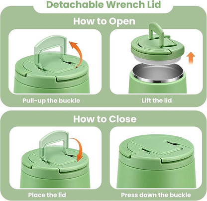 Soup Thermo for Hot Food Kids 14oz Lunch Containers with Buckle Lid Wide Mouth Hot Food Jar Vacuum Insulated Stainless Steel Bento Box Leakproof with Spoon(Green)