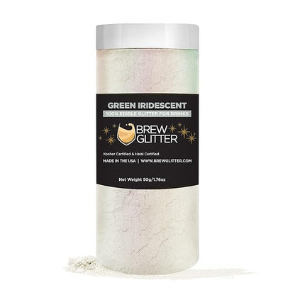 Green Iridescent BREW GLITTER Edible Glitter For Drinks, Cocktails, Beer, Garnish Glitter & Beverages | 100% Edible & Food Grade | Vegan, Gluten, Nut Free (50g, Green Iridescent)