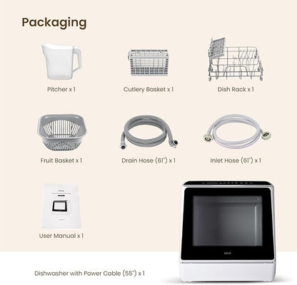 HAVA Countertop Dishwasher, 6 Programs Portable Dishwashers with 5L Built-in Water Tank, No Hookup Needed, Baby Care & Air-Drying Function for Apartments and RVs