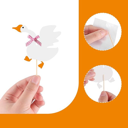 12PCS Silly Goose Cupcake Toppers, Funny Goose Birthday Cake Decorations White Goose Baby Shower Theme Decorations Party Supplies for Baby Boy Girls Birthday Party Decorations