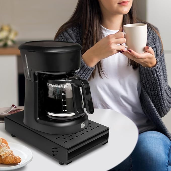 Coffee Knock Box Drawer, Espresso Knock Box Drawer Stainless Steel Coffee Knock Box for Espresso Coffee Grounds Coffee Puck Box with Removable Rubber Strike Wood Pole and Non Slip Base