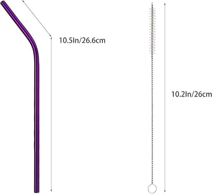 10 Pcs Stainless Steel Straws, Reusable Drinking Straws, Bent Metal Straw Sets with 2 Pcs Cleaning Brushes (Purple, 10.5 Inch)