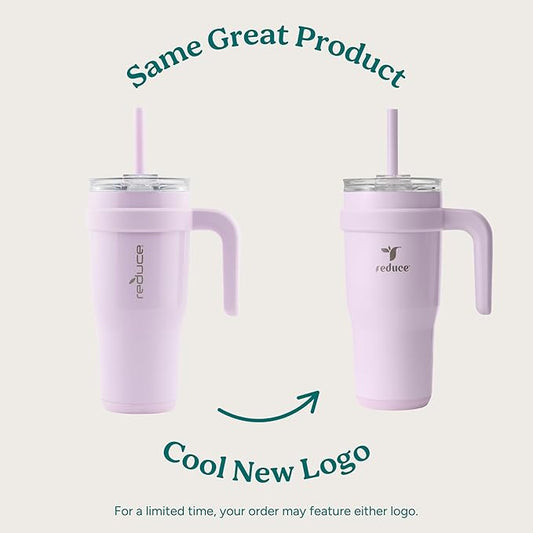 Reduce 24 oz Stainless Steel Tumbler with Handle - Dual-Wall Vacuum Insulated Travel Mug, Sweat-Proof Lid & Reusable Straw - Keeps Drinks Cold for 24 Hrs, Fits Cupholders, Dishwasher Safe-Mineral Blue