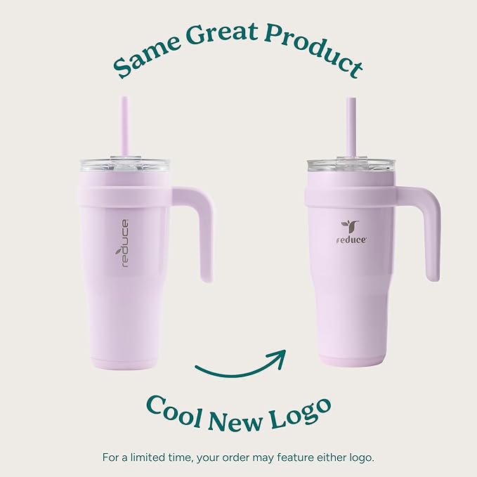 REDUCE 24 oz Stainless Steel Tumbler with Handle - Dual-Wall Vacuum Insulated Travel Mug, Sweat-Proof Lid & Reusable Straw - Keeps Drinks Cold for 24 Hrs, Fits Cupholders, Dishwasher Safe - Sangria