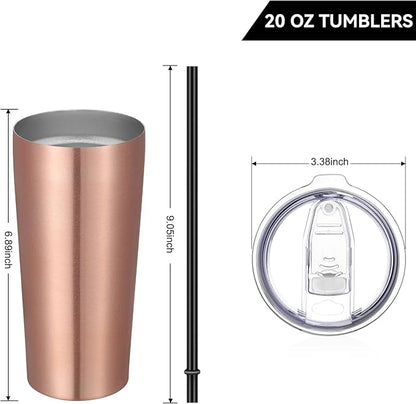 VEGOND 20oz Tumbler Bulk with Lid and Straw 1 Pack, Stainless Steel Vacuum Insulated Tumbler, Double Wall Coffee Cup Travel Mug, Rose Gold