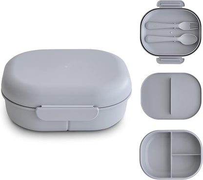 mushie Kids Bento Lunch Box | 3-Compartment & Removable Divider + Fork & Spoon Utensils | Great For Meals, School, Snacks On-the-Go | Dishwasher Safe (Cloud)