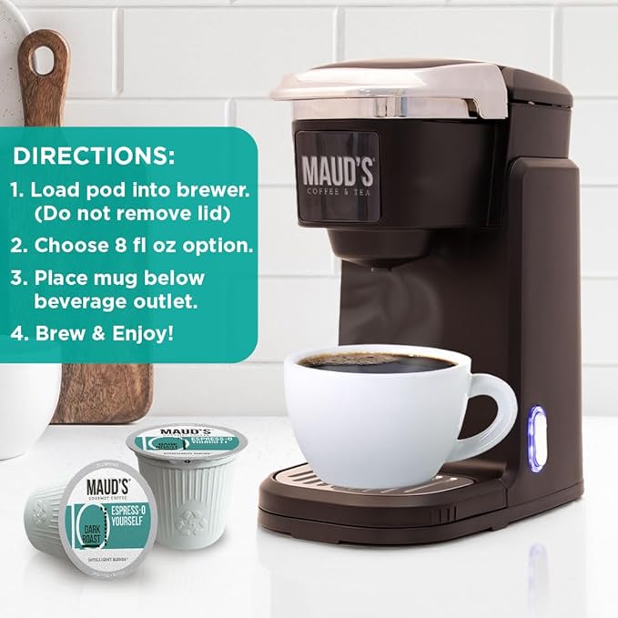 Maud's Espresso Coffee Pods, 200 ct, Dark Roast in Recyclable Single Serve Pods – 100% Arabica Coffee, Compatible with Keurig K Cups Maker